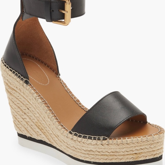 SEE BY CHLOE Glynn Black Espadrille Wedge Sandals - Picture 6 of 12
